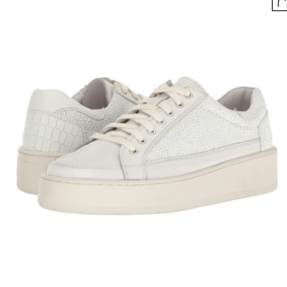 Free People White Letterman Leather Croc Embossed Sneaker